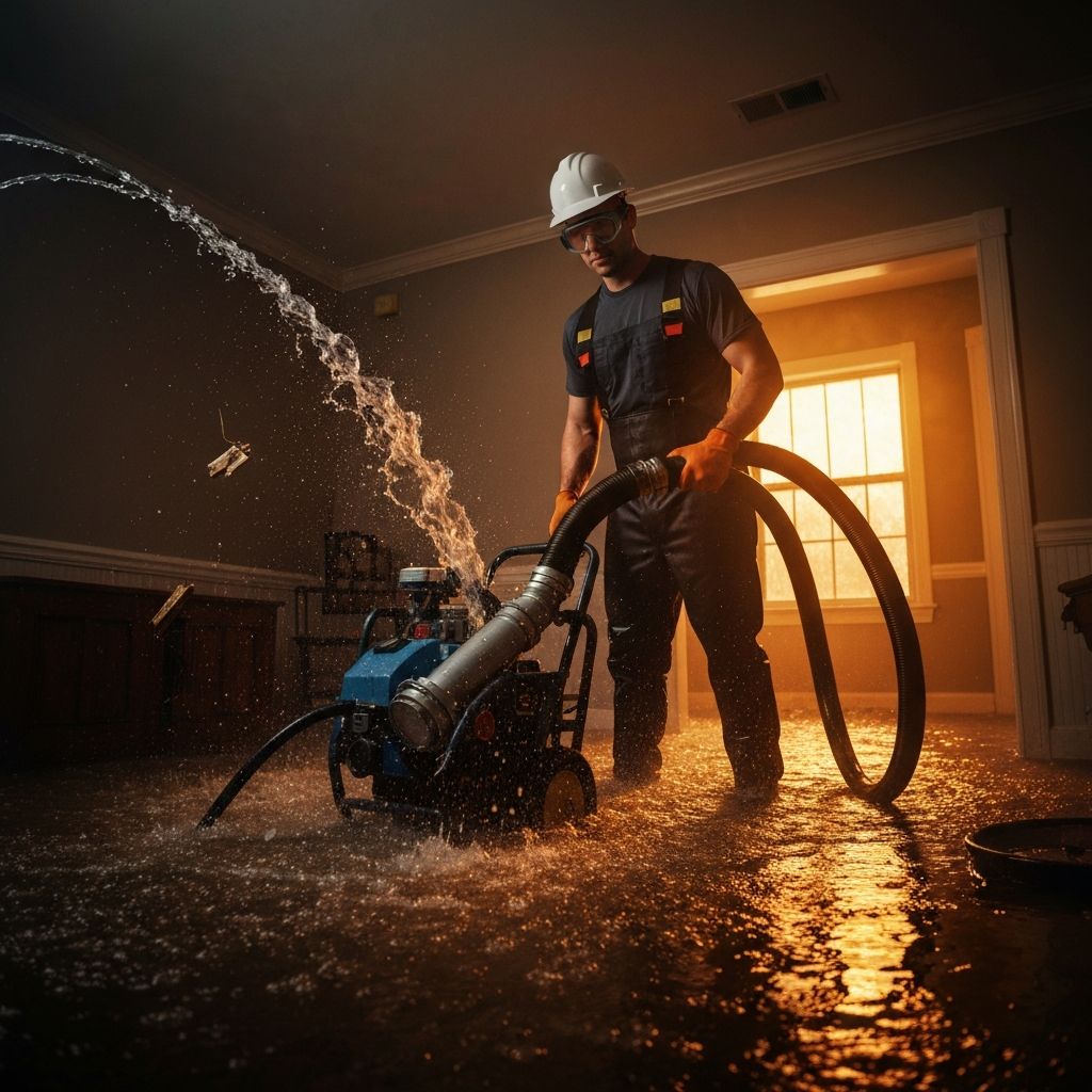 Water damage restoration technician at work