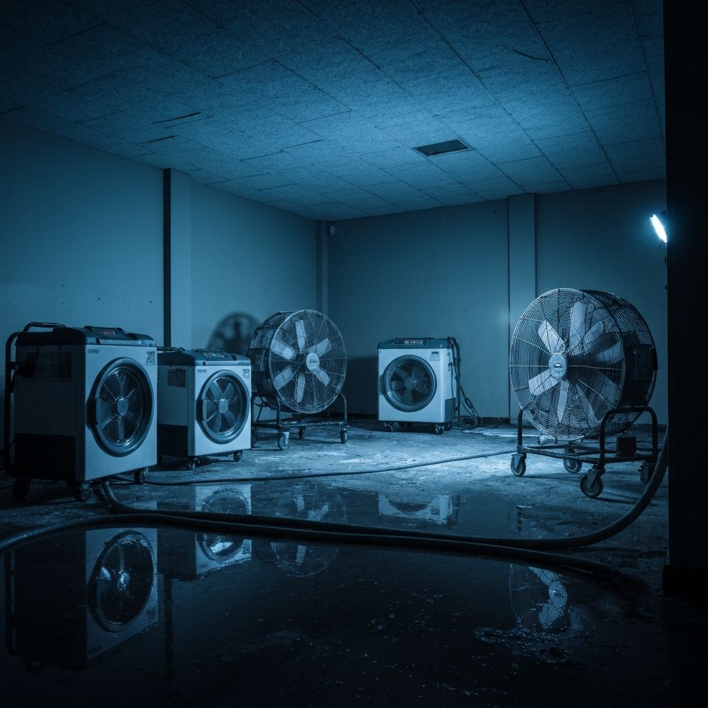 Industrial drying equipment used in water damage restoration